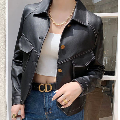 Nadia | Women's Leather Jacket with Pockets