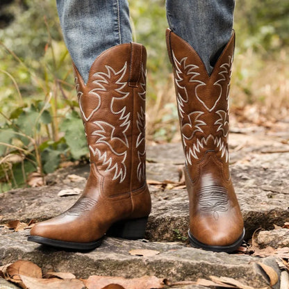 Men's Retro Western Cowboy Mid-Calf Boots