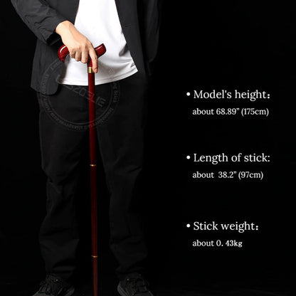 3-Piece Detachable Red Wooden Handle Walking Stick – German Beech Wood
