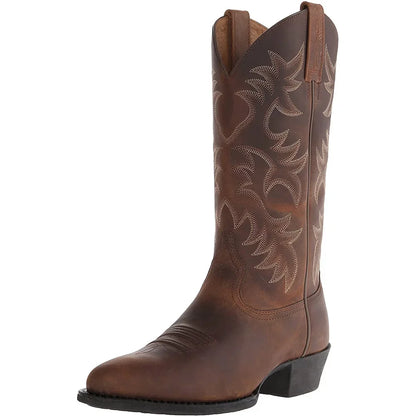 Men's Retro Western Cowboy Mid-Calf Boots