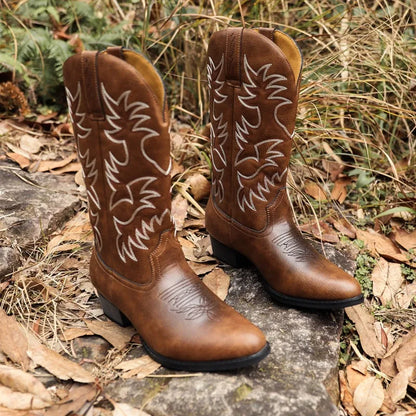 Men's Retro Western Cowboy Mid-Calf Boots