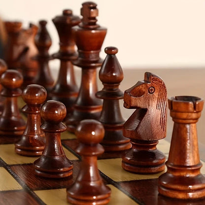 Wooden Folding Chess Set with Felt-Lined Storage