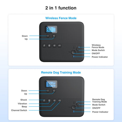 2 In 1 Rechargeable Waterproof Wireless Dog Fence, Remote Training Collar
