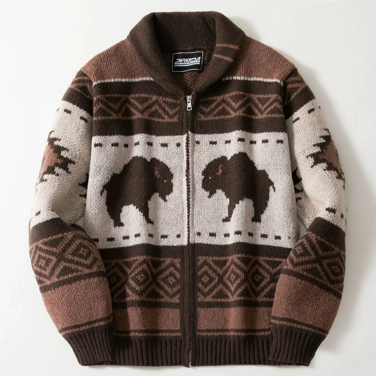 Bridger | Bison Shawl Collar Zip Cardigan