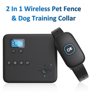 2 In 1 Rechargeable Waterproof Wireless Dog Fence, Remote Training Collar