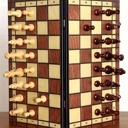 Wooden Folding Chess Set with Felt-Lined Storage
