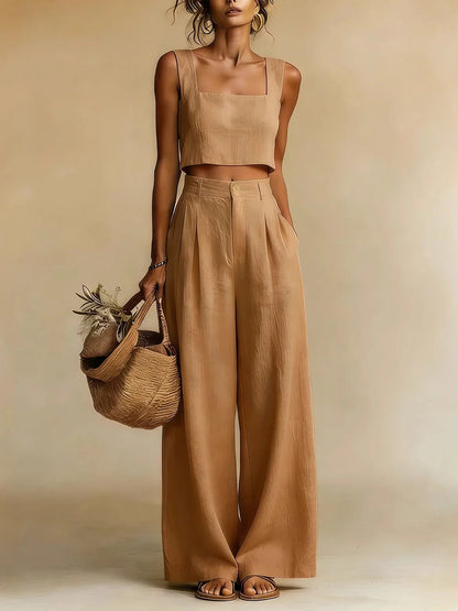 Haven Beck Peachy Palazzo Pants Set Sleeveless Square Neck Wide Leg