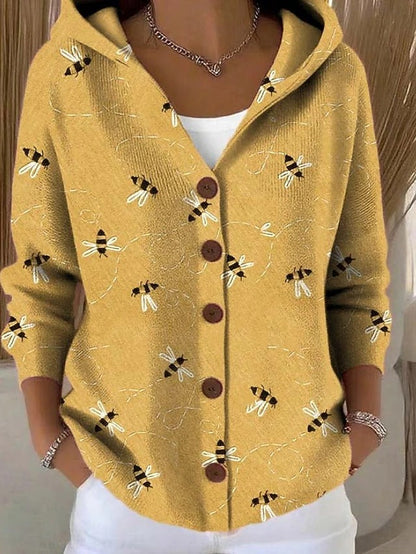 Hooded Button-Front Cardigan Sweater