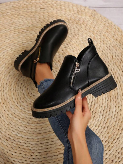 Women's Black Leather Ankle Boots | Classic Supportive Square Heel Everyday Footwear 0
