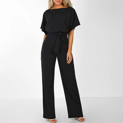 Women's Black Wide-Leg Jumpsuit | Elegant Belted All-in-One Outfit 1