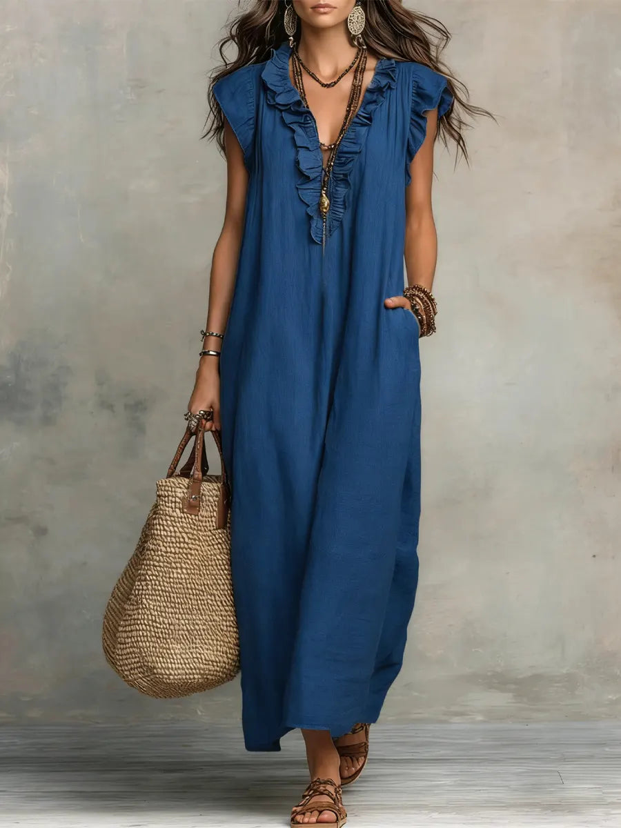 Women's Breathable Cotton Linen Dress | Elegant Ruffled Casual Summer Outfit 2