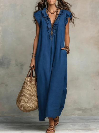 Women's Breathable Cotton Linen Dress | Elegant Ruffled Casual Summer Outfit 2