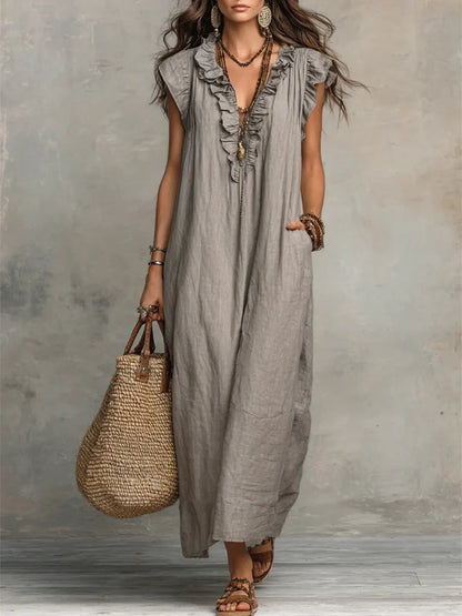 Women's Breathable Cotton Linen Dress | Elegant Ruffled Casual Summer Outfit 5