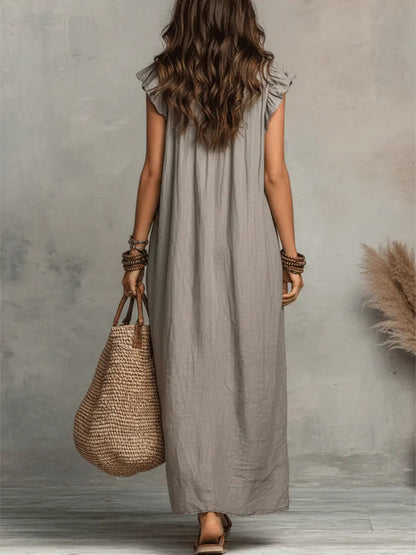Women's Breathable Cotton Linen Dress | Elegant Ruffled Casual Summer Outfit 7
