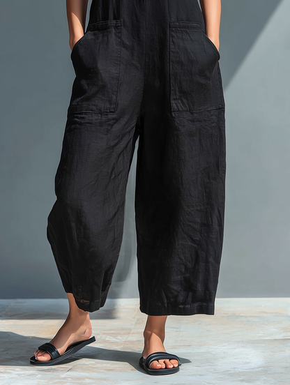 Women's Breathable Linen Blend Jumpsuit | Relaxed Sleeveless Casual Outfit 3