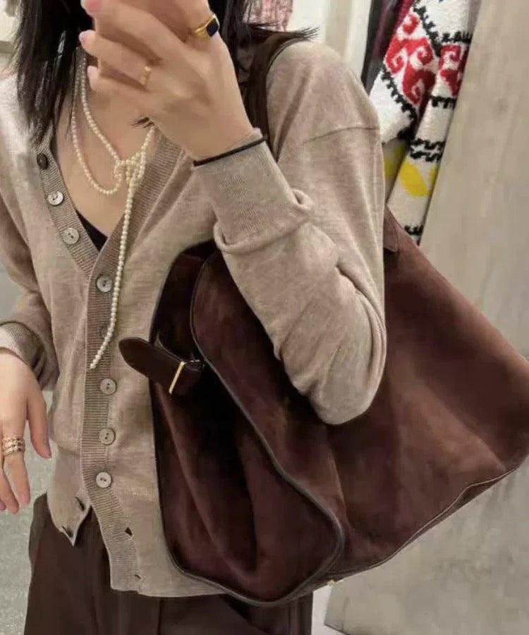 Women's Brown Faux Suede Tote Bag | Spacious Stylish Handbag for Everyday Use 3