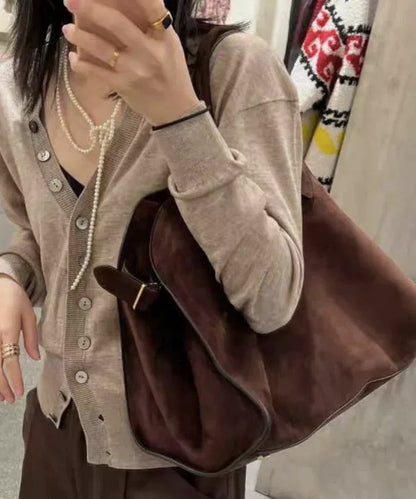 Women's Brown Faux Suede Tote Bag | Spacious Stylish Handbag for Everyday Use 3