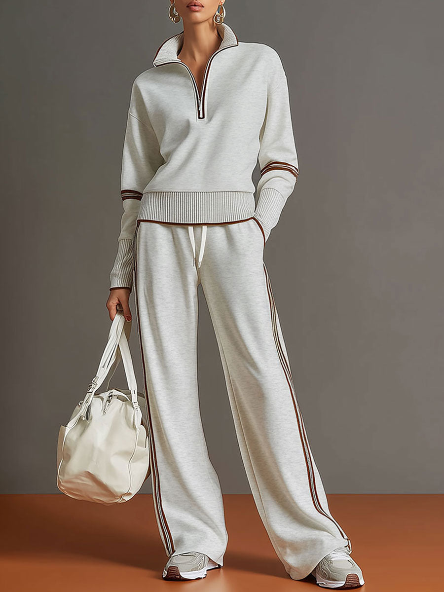 Women's Comfortable Cotton-Blend Hoodie and Sweatpants Set | Retro Sporty Loose Fit Athletic Outfit 0