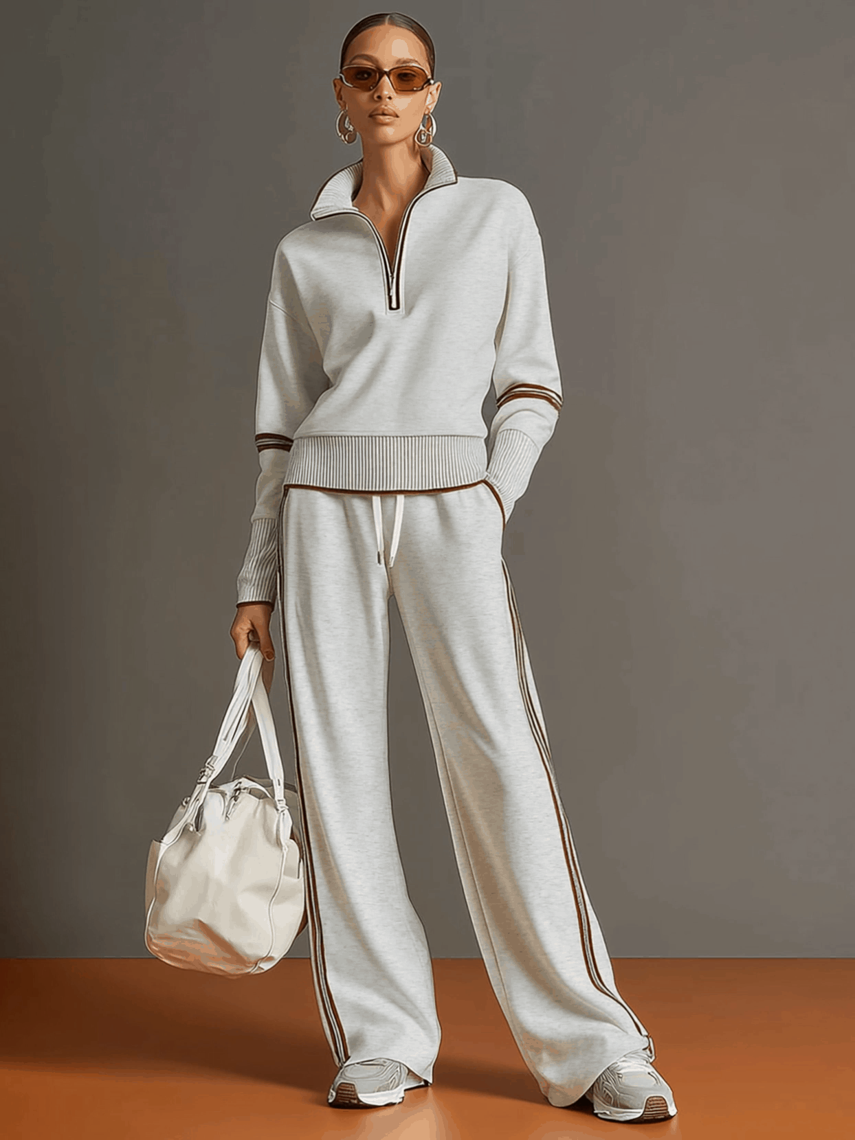 Women's Comfortable Cotton-Blend Hoodie and Sweatpants Set | Retro Sporty Loose Fit Athletic Outfit 1