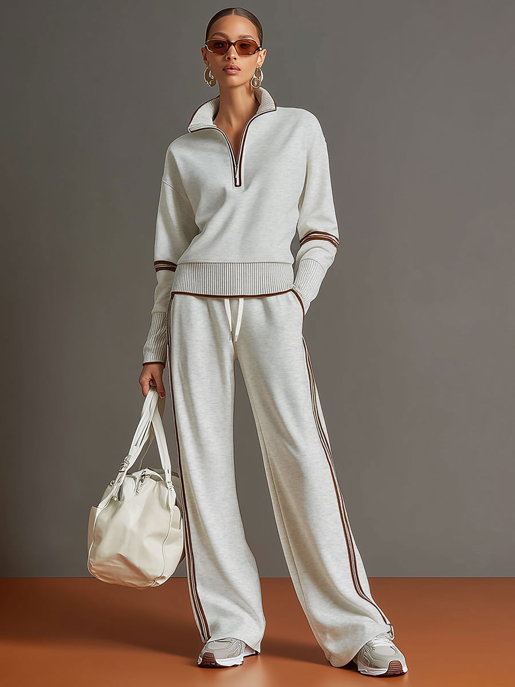 Women's Comfortable Cotton-Blend Hoodie and Sweatpants Set | Retro Sporty Loose Fit Athletic Outfit 3