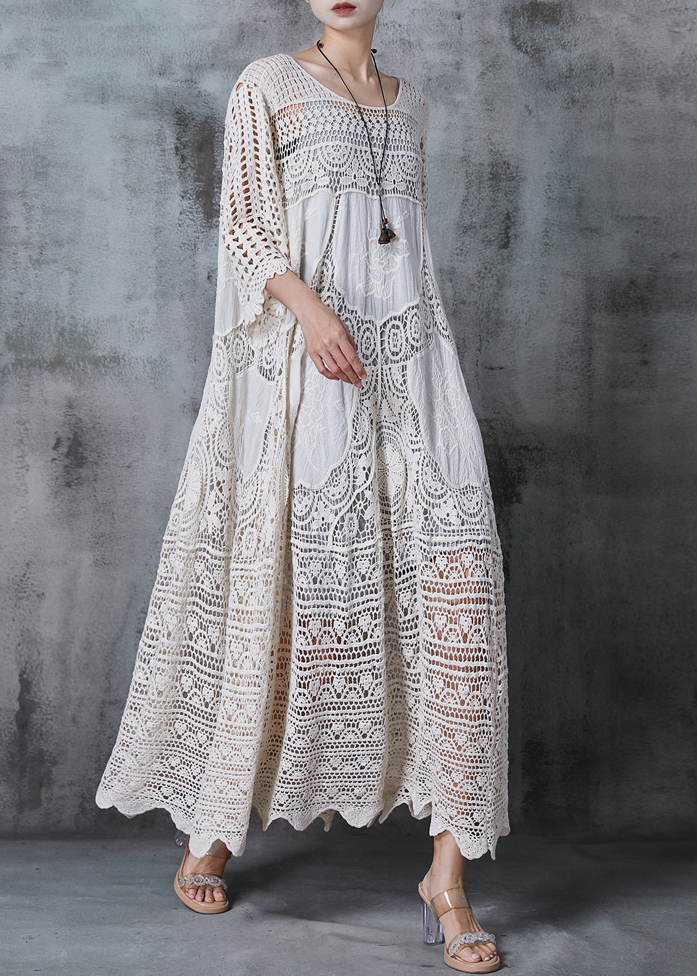 Women's Cotton Blend Lace Maxi Dress | Elegant Oversized Summer Outfit 0