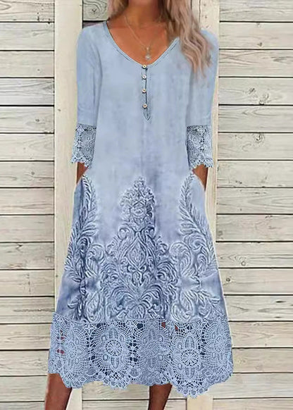 Women's Cotton Blend Lace Patchwork Maxi Dress | Stylish Loose-Fit Summer Dress 0