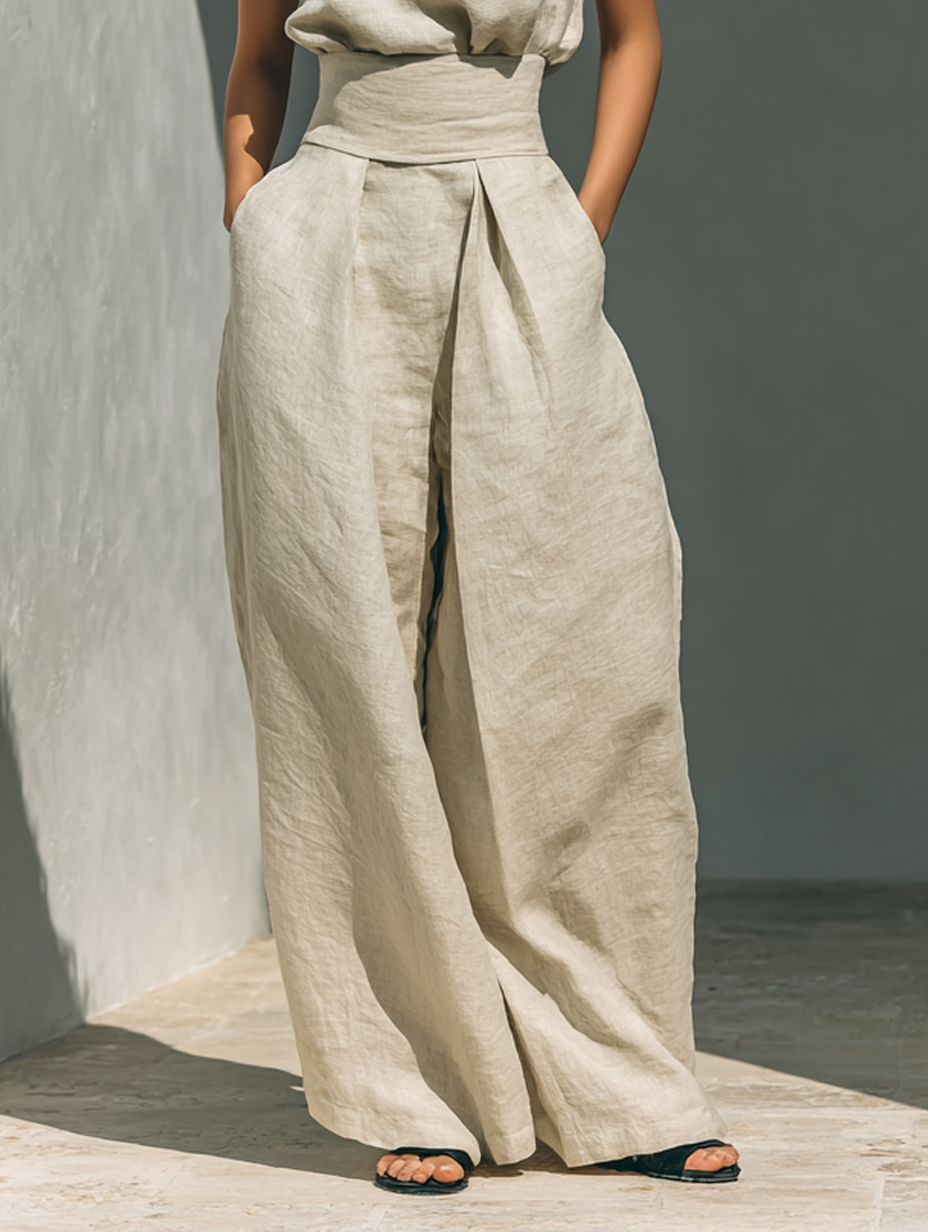 Women's Cotton Linen Blend Loungewear | Relaxed Two-Piece Set with Sleeveless Blouse and Wide-Leg Pants 6