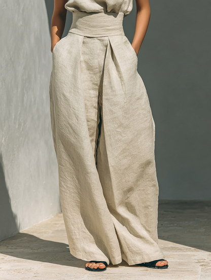 Women's Cotton Linen Blend Loungewear | Relaxed Two-Piece Set with Sleeveless Blouse and Wide-Leg Pants 6