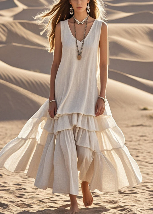 Women's Cotton Maxi Dress | Elegant Sleeveless White Summer Gown 0