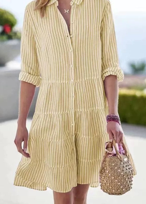 Women's Cotton Striped Midi Shirt Dress | Comfortable Long Sleeve Summer Casual Dress 1
