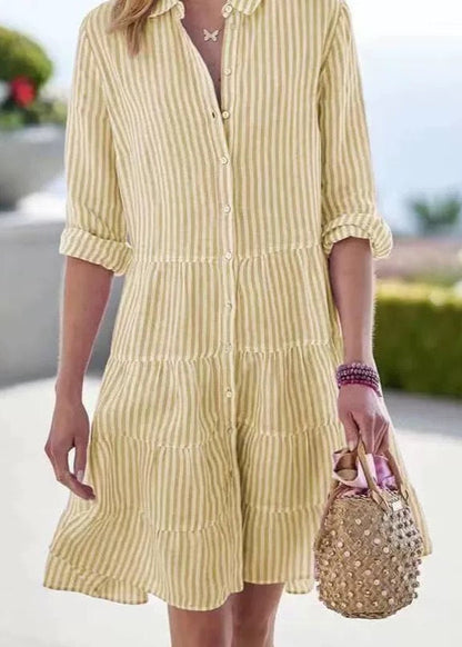 Women's Cotton Striped Midi Shirt Dress | Comfortable Long Sleeve Summer Casual Dress 1