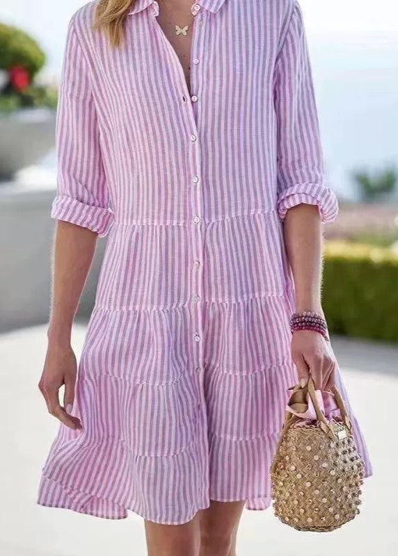 Women's Cotton Striped Midi Shirt Dress | Comfortable Long Sleeve Summer Casual Dress 3