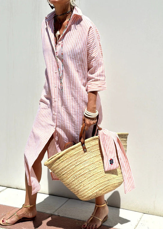 Women's Cotton Striped Shirt Dress | Comfortable Relaxed Fit Summer Dress 0