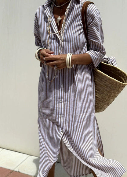 Women's Cotton Striped Shirt Dress | Comfortable Relaxed Fit Summer Dress 2