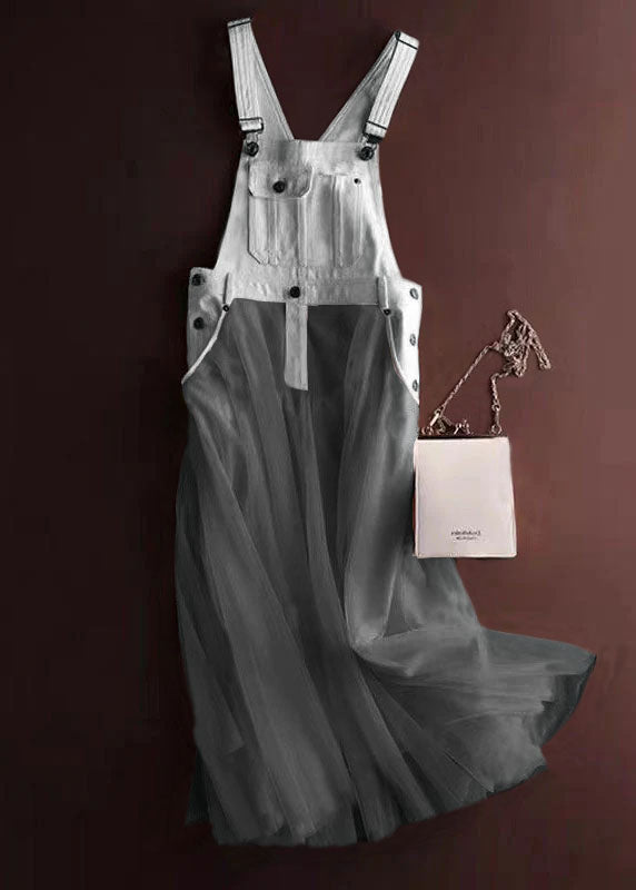 Women's Denim Tulle Strap Dress | Unique Summer Patchwork Design 5