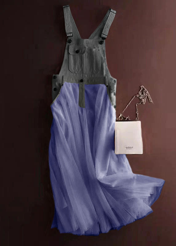 Women's Denim Tulle Strap Dress | Unique Summer Patchwork Design 6
