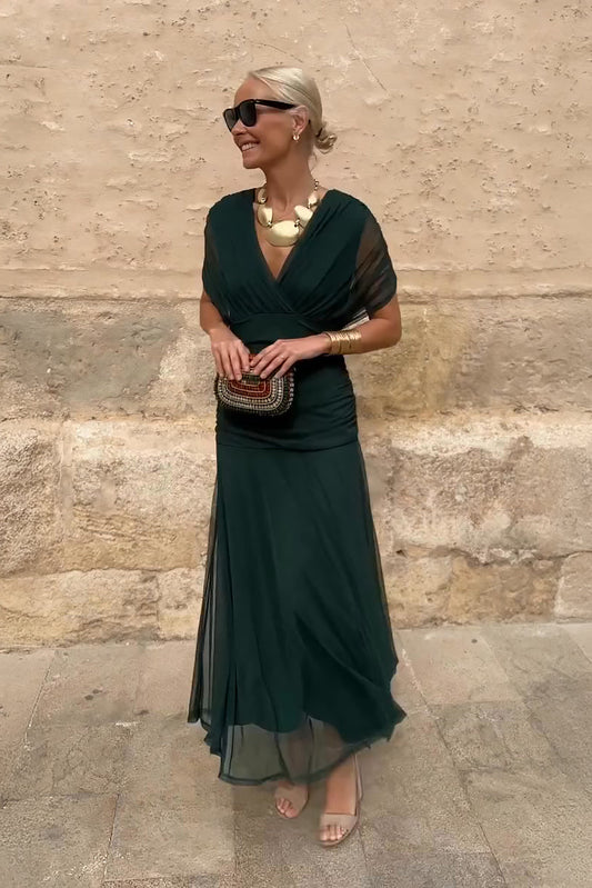 Women's Elegant V-Neck Maxi Dress | Fluid Summer Evening Gown 0