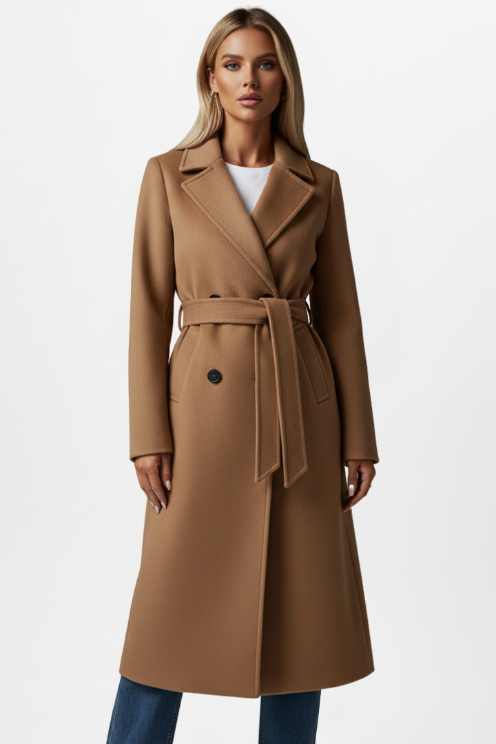 Women's Elegant Wool Blend Long Coat | Classic Double-Breasted Winter Overcoat 8