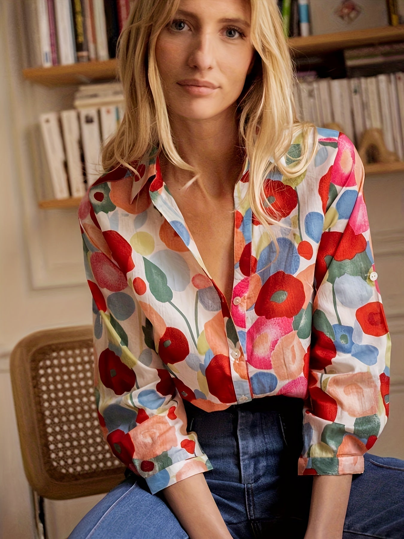 Women's Floral Print Blouse | Relaxed Long Sleeve Summer Top | Stylish Oversized Fit 3