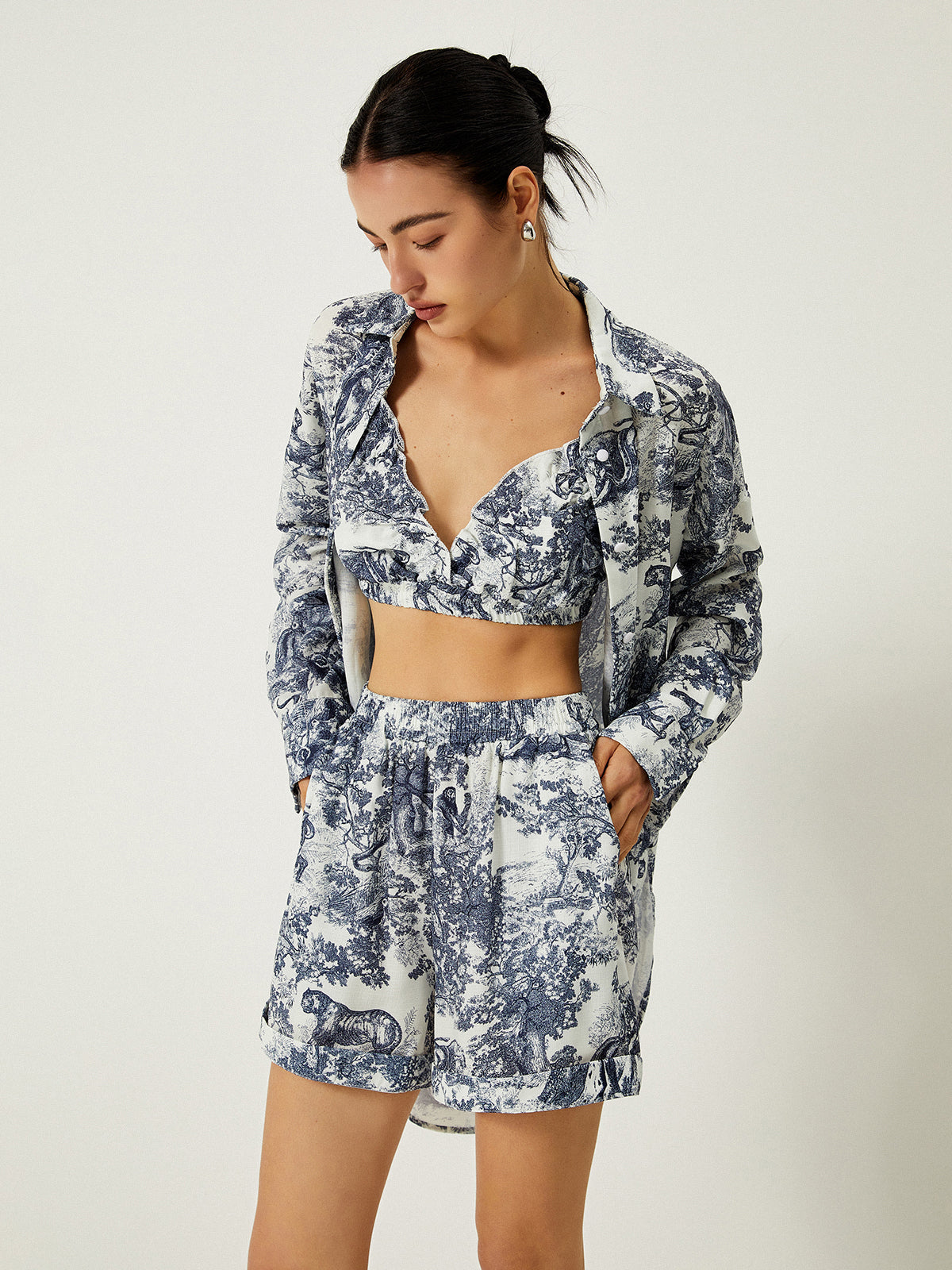 Women's Floral Print Polyester 3-Piece Shorts Set | Breezy Summer Outfit 5