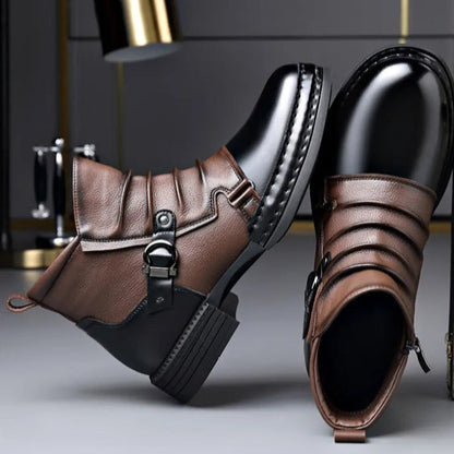 Women's Genuine Leather Black Ankle Boots | Stylish Folded Design with Buckle Strap 1