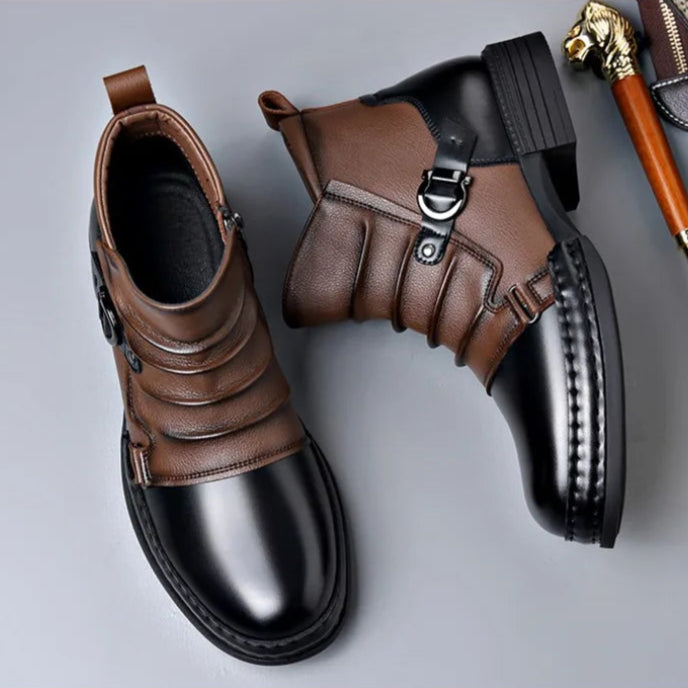 Women's Genuine Leather Black Ankle Boots | Stylish Folded Design with Buckle Strap 2