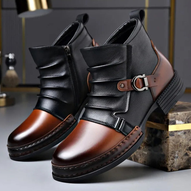 Women's Genuine Leather Black Ankle Boots | Stylish Folded Design with Buckle Strap 3