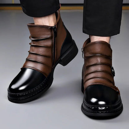 Women's Genuine Leather Black Ankle Boots | Stylish Folded Design with Buckle Strap 6