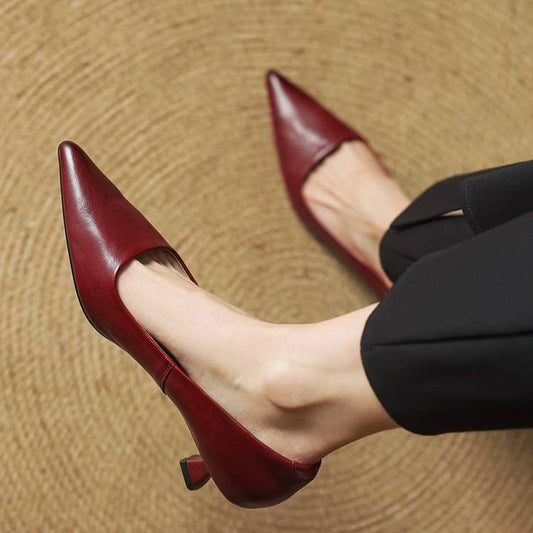 Women's Genuine Leather Kitten Heels | Elegant Pointed-Toe Dress Shoes 0