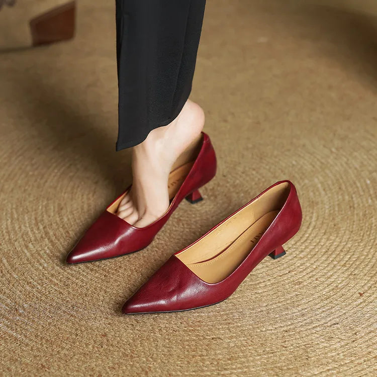Women's Genuine Leather Kitten Heels | Elegant Pointed-Toe Dress Shoes 1