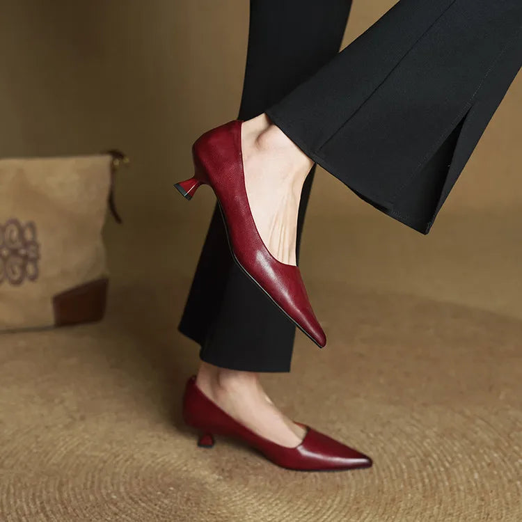 Women's Genuine Leather Kitten Heels | Elegant Pointed-Toe Dress Shoes 4