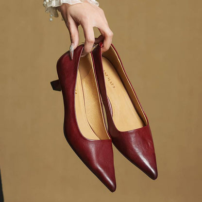 Women's Genuine Leather Kitten Heels | Elegant Pointed-Toe Dress Shoes 5