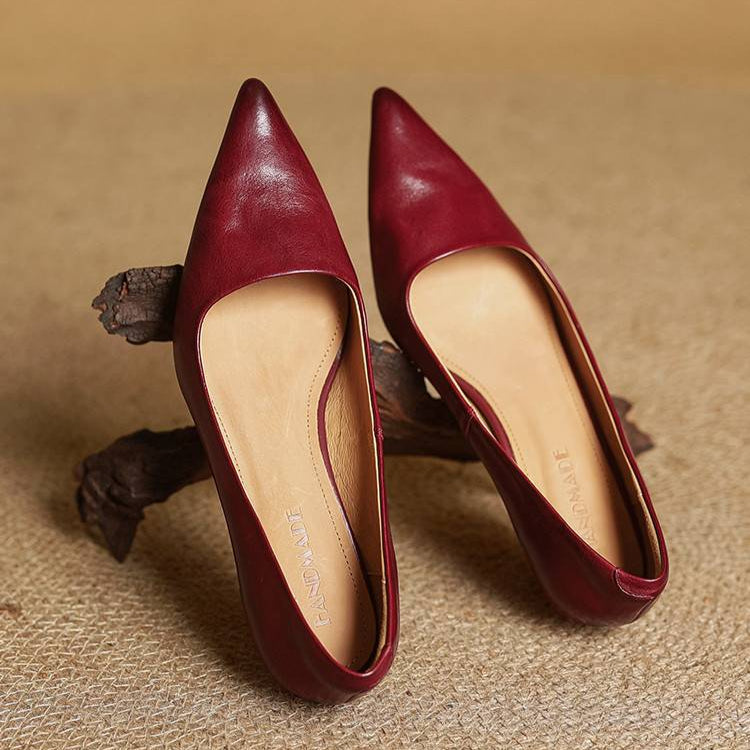 Women's Genuine Leather Kitten Heels | Elegant Pointed-Toe Dress Shoes 6
