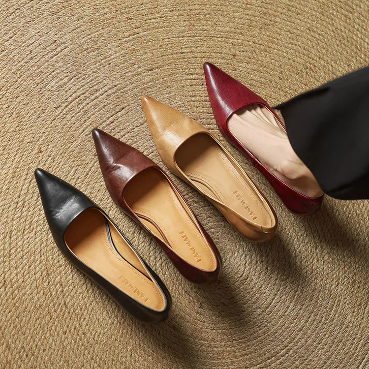 Women's Genuine Leather Kitten Heels | Elegant Pointed-Toe Dress Shoes 8